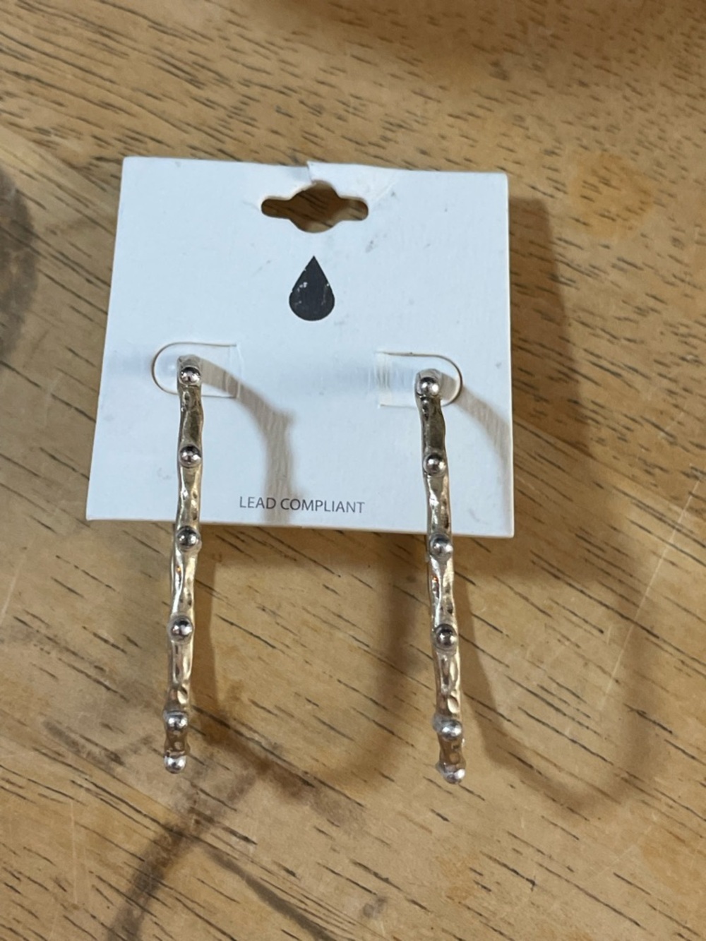 Oval hoop earring mix gold silver tone twig branch texture dots pierced 2 inch - Picture 8 of 11